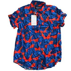 WILDFANG Empower Floral Button Up Blue Orange L NWT $86
